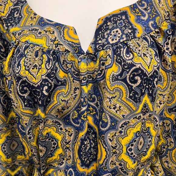 Ann Taylor Blue and Gold Tie Front Blouse - Picture 2 of 8